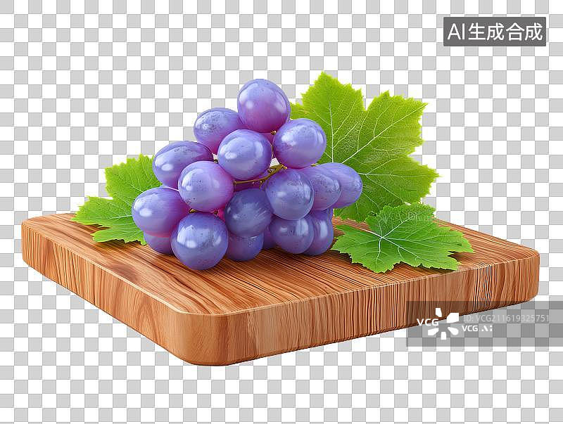 【AI数字艺术】木板上放着一串紫葡萄图片素材