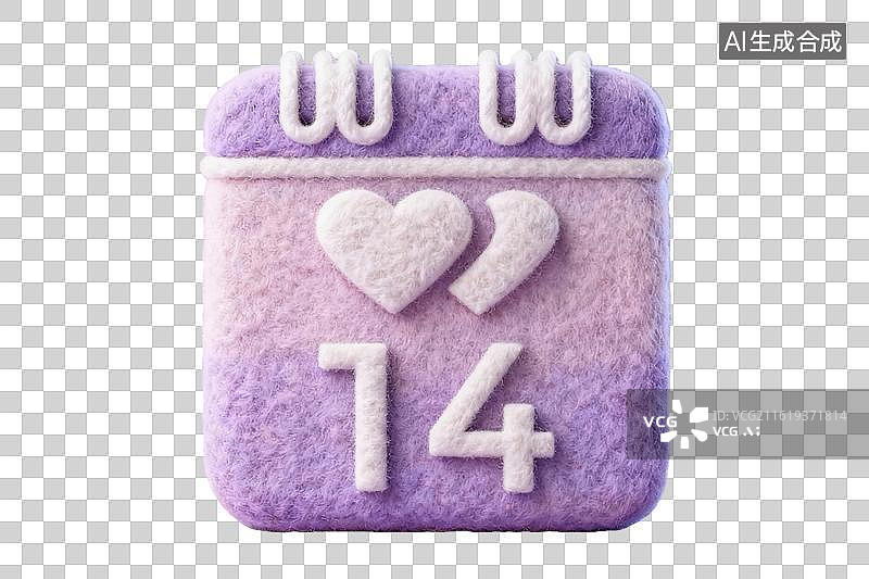 【AI数字艺术】紫色毛毡日历显示14号图片素材