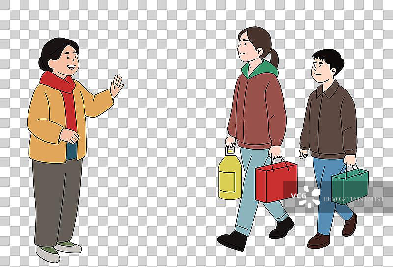 乡村振兴农村乡村乡下家园家乡老家新年新春春节大年初一走亲戚拜访扶贫帮扶帮助老年人元素插画图片素材