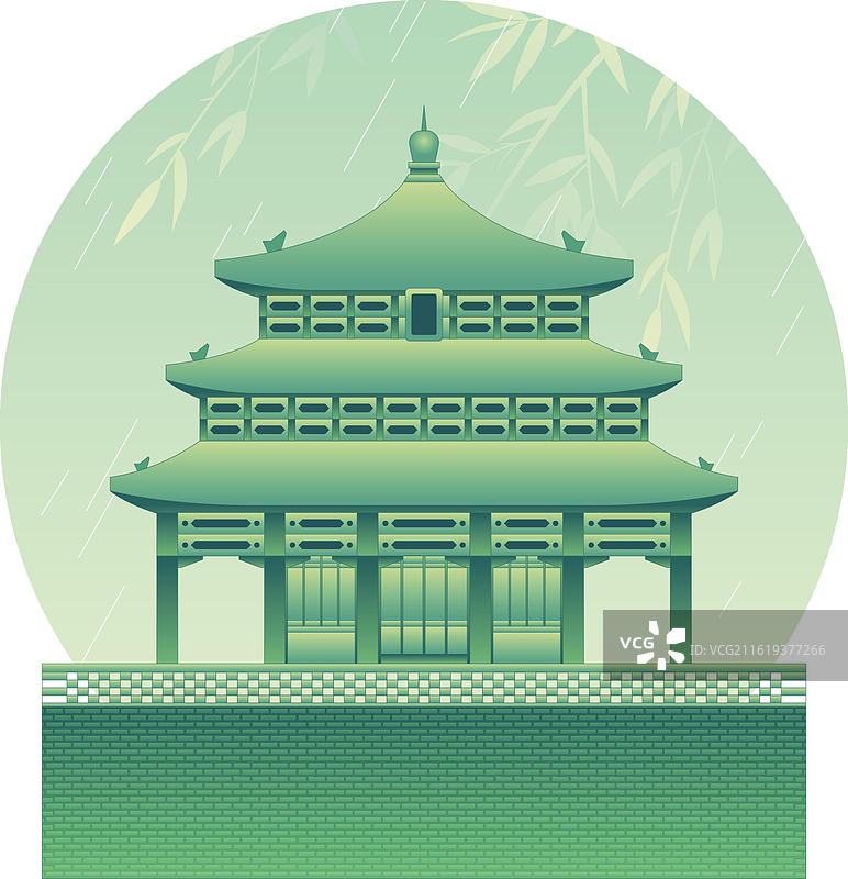 国潮新中式风格中轴线建筑万春亭矢量插画图片素材