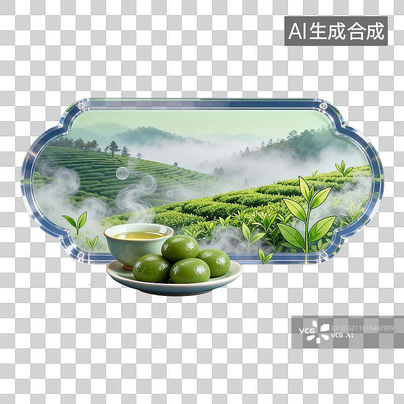 【AI数字艺术】茶田青团茶饮图图片素材
