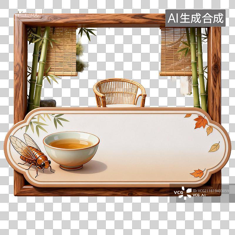 【AI数字艺术】中式茶景装饰框图片素材