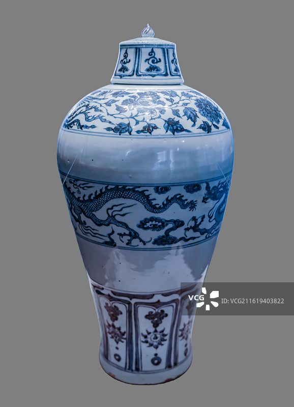 江西高安元青花博物馆珍藏之青花云龙纹带盖梅瓶图片素材