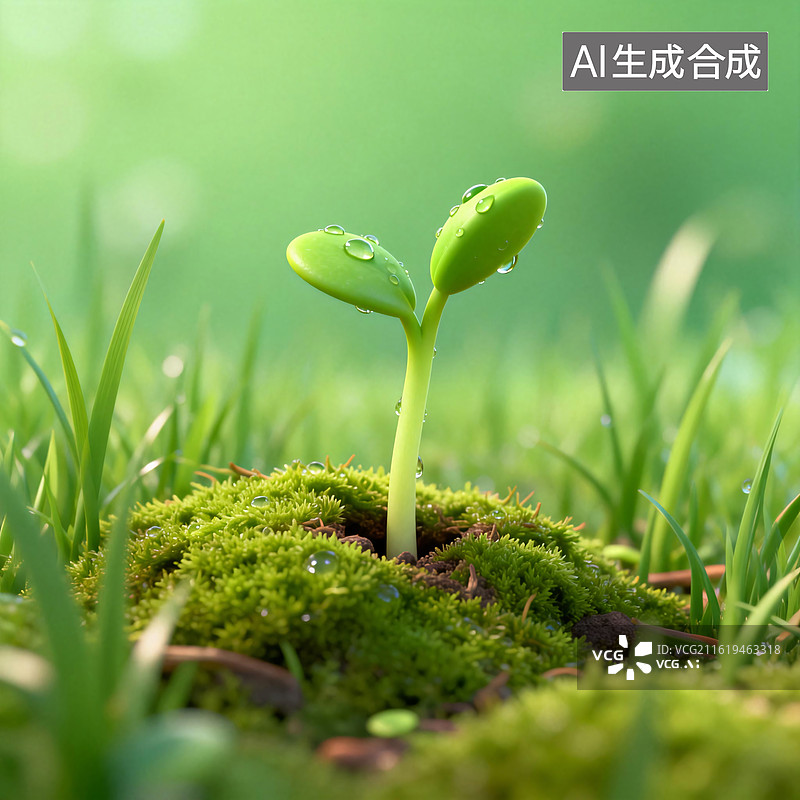 【AI数字艺术】3d卡通风格春天初生的嫩芽图片素材