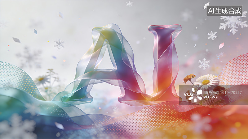 【AI数字艺术】彩色AI字母与花卉雪花背景图片素材