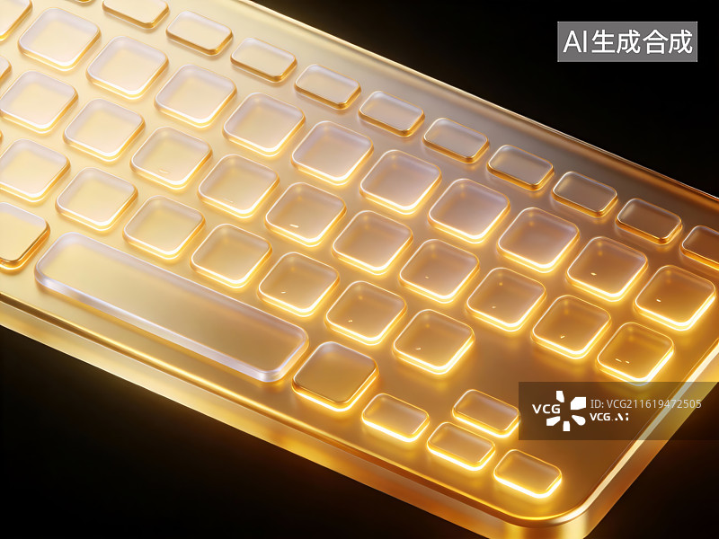【AI数字艺术】发光金色键盘特写图片素材