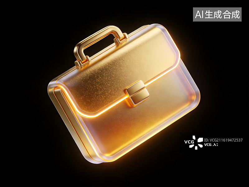 【AI数字艺术】金色发光公文包图片素材
