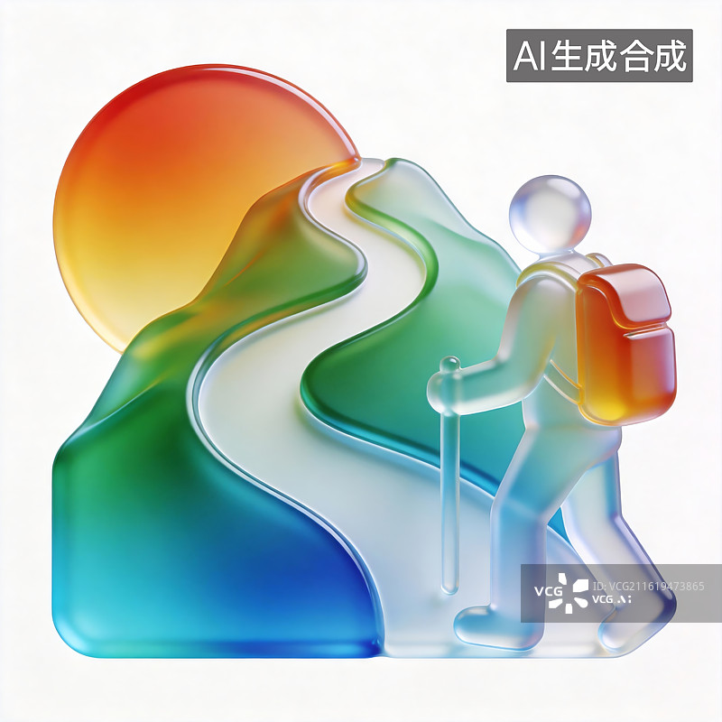 【AI数字艺术】彩色玻璃风格的徒步旅行者图片素材