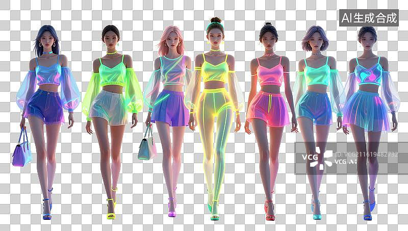 【AI数字艺术】未来霓虹虚拟时装周图片素材