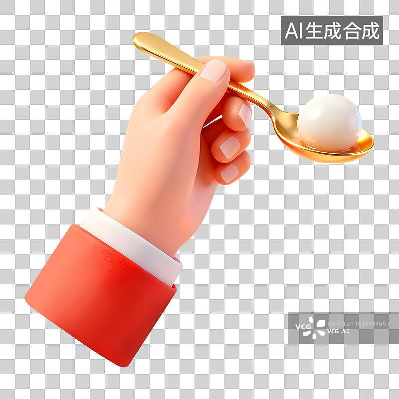 【AI数字艺术】3D渲染轻拟物勺舀汤圆插画免抠素材图片素材