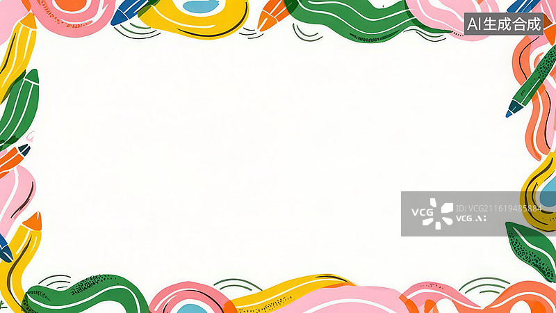 【AI数字艺术】彩色铅笔边框装饰图案图片素材