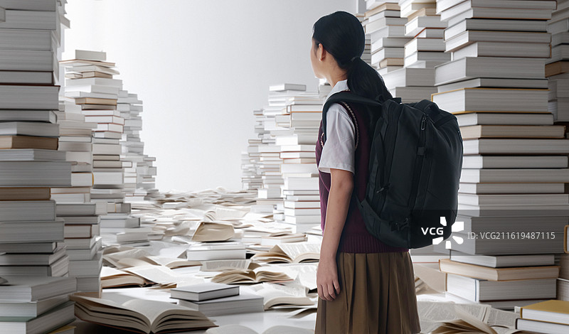 书海中的女学生背影图片素材