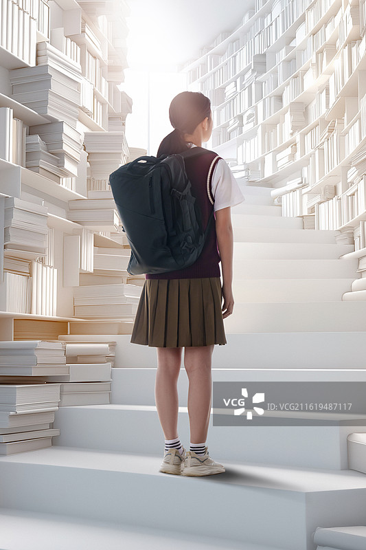 书海中的女学生背影图片素材
