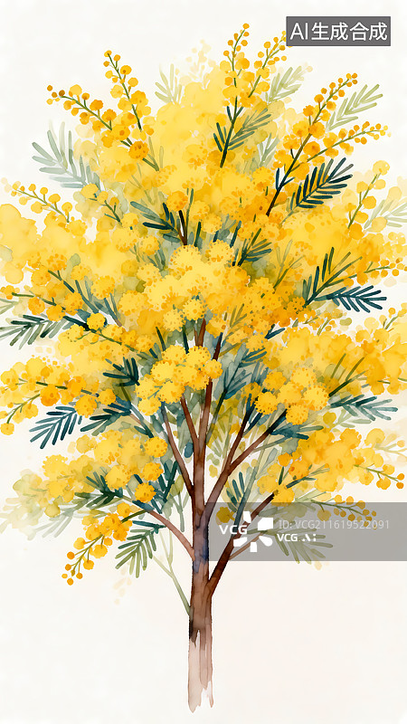 【AI数字艺术】水彩含羞草花卉树木插画图片素材