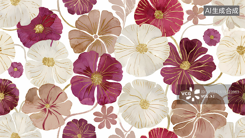 【AI数字艺术】多彩花卉图案背景图片素材