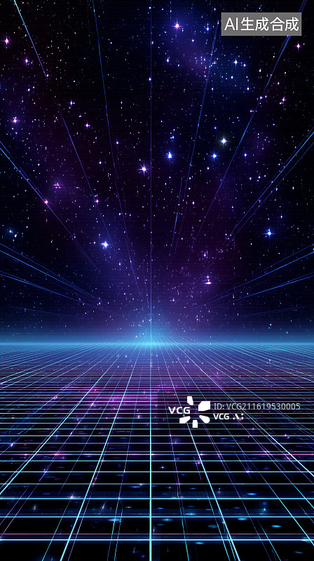 【AI数字艺术】蓝色网格科幻空间图片素材
