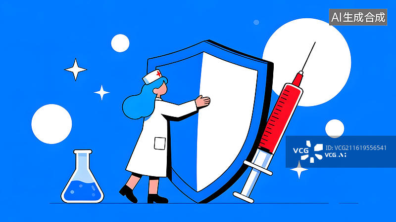 【AI数字艺术】医生持盾抵御注射器图片素材