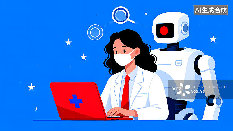 【AI数字艺术】医生与机器人协作工作图片素材