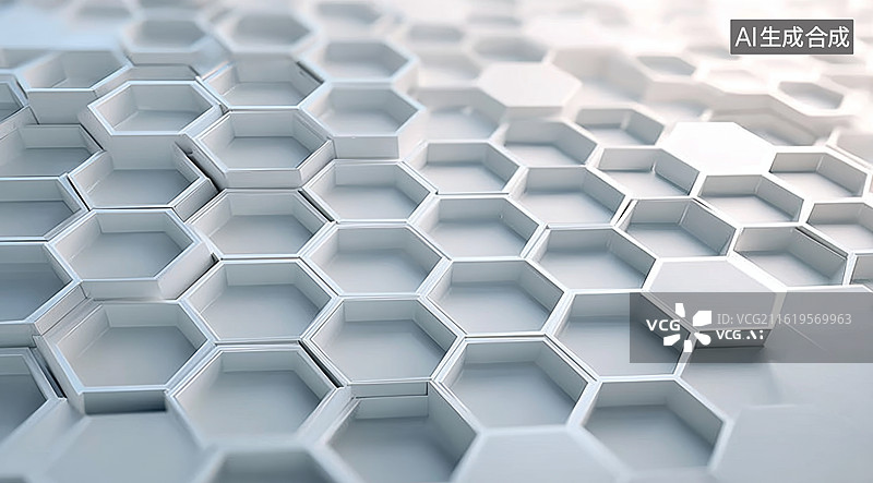 【AI数字艺术】白色六边形蜂窝状结构的抽象几何背景图片素材