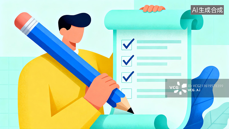 【AI数字艺术】人物手持铅笔填写清单图片素材
