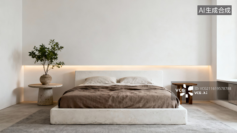 【AI数字艺术】简约风格卧室室内设计图片素材