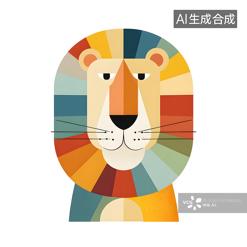 【AI数字艺术】多色块构成的抽象狮子图形图片素材