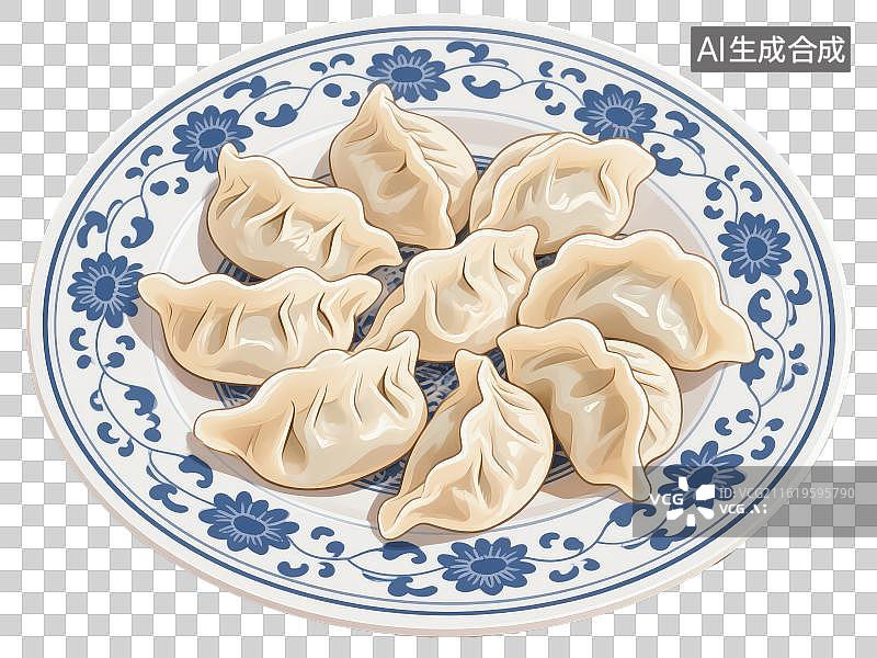 【AI数字艺术】3D渲染免抠图形元素一盘美味的饺子图片素材