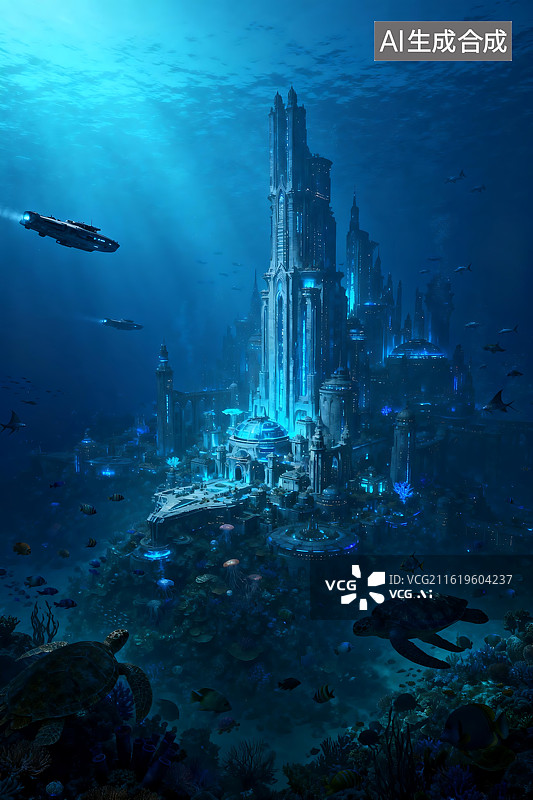 【AI数字艺术】深海神秘古城 underwater city图片素材