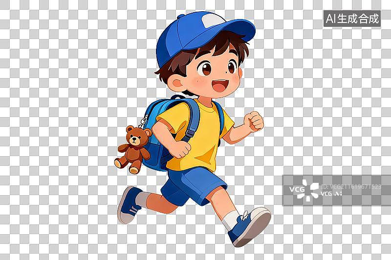 【AI数字艺术】卡通男孩背着书包奔跑图片素材