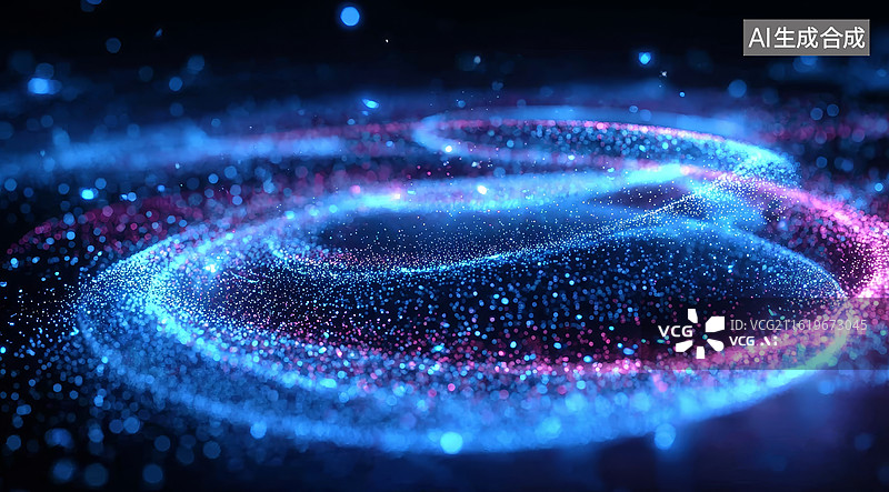 【AI数字艺术】蓝色与粉色光粒子交织的动态螺旋抽象背景图片素材