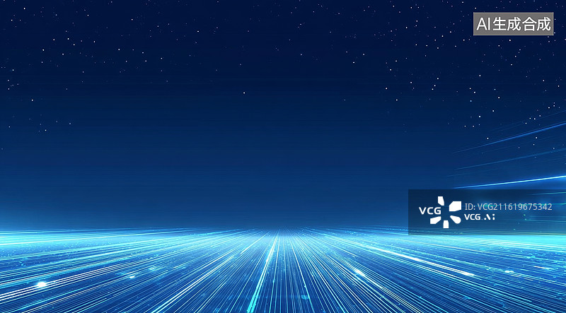 【AI数字艺术】蓝色科技光轨与星空背景的抽象视觉效果图片素材