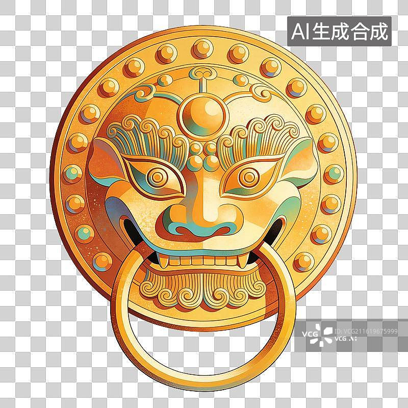 【AI数字艺术】中式门环插画图片素材