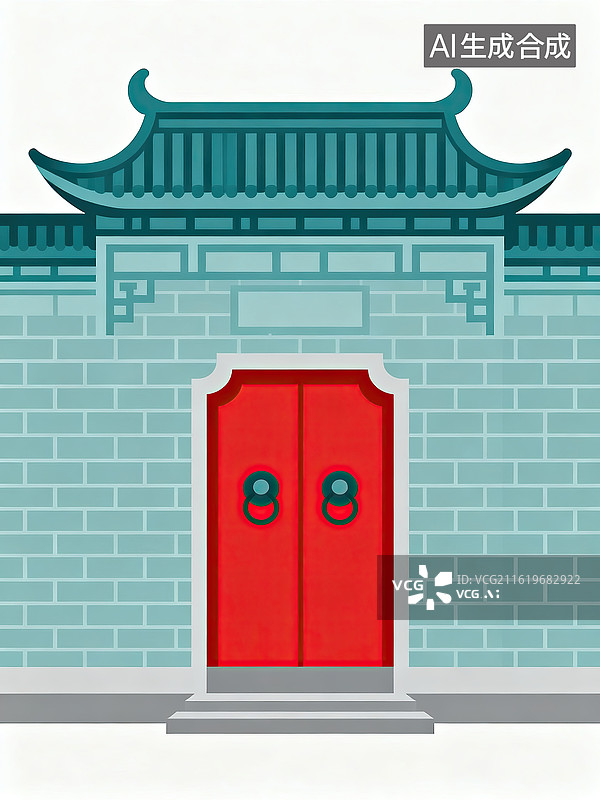 【AI数字艺术】传统中式建筑大门插画图片素材