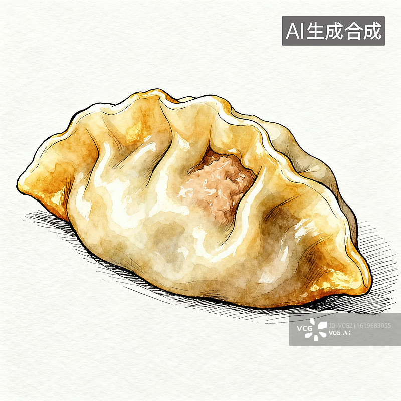 【AI数字艺术】水彩风格饺子插画图片素材