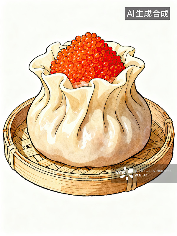 【AI数字艺术】精致鱼子酱烧麦摆盘图片素材