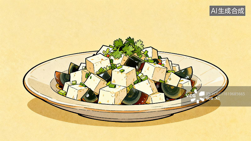 【AI数字艺术】皮蛋豆腐美食插画图片素材