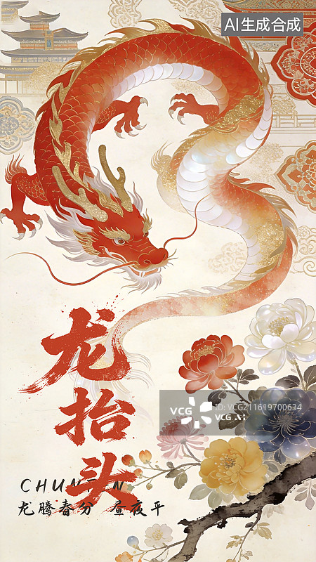 【AI数字艺术】春分龙抬头新中式水墨中国画海报图片素材