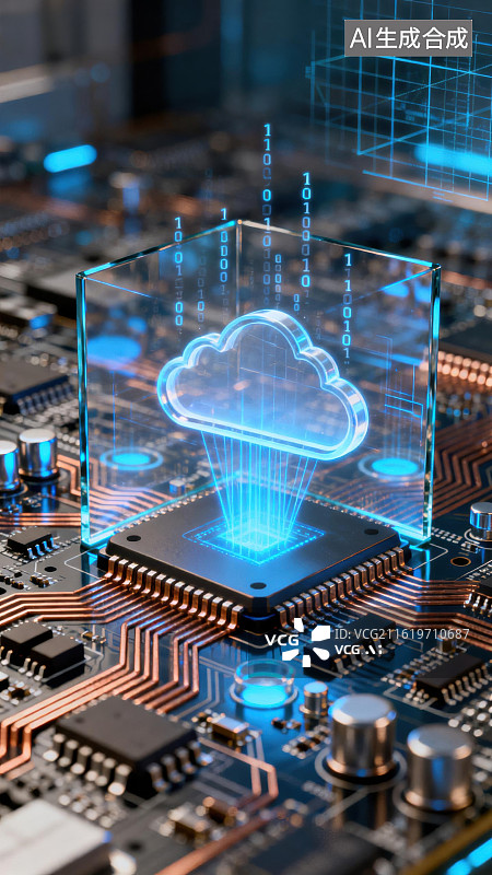 【AI数字艺术】芯片上的云数据传输图片素材