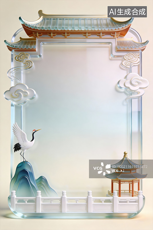 【AI数字艺术】中式风格山水亭台装饰画图片素材