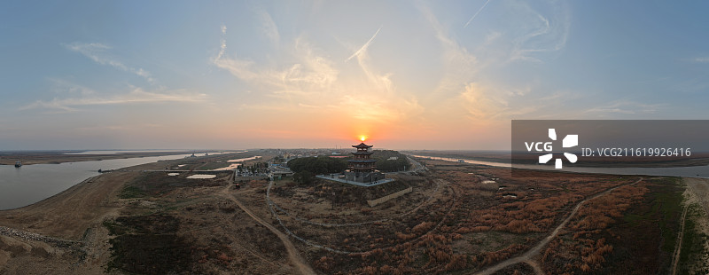 江西九江永修吴城候鸟小镇望湖亭日落景观图片素材