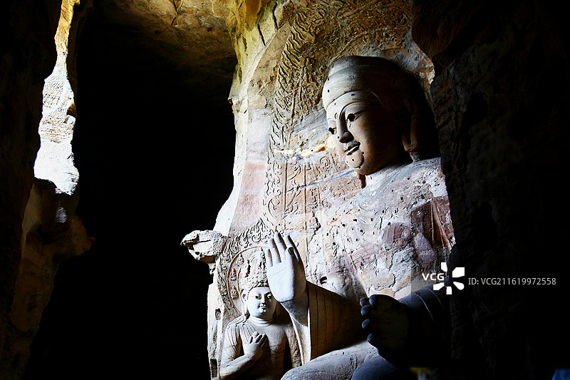 云冈石窟第3窟（灵岩寺洞）主尊阿弥陀佛图片素材