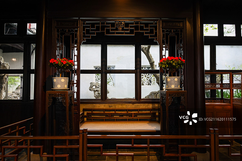 苏州园林之网师园园林建筑假山亭台楼榭牡丹花桃花玉兰花风光图片素材