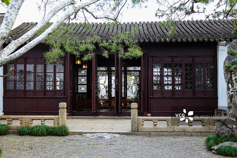 苏州园林之网师园园林建筑假山亭台楼榭牡丹花桃花玉兰花风光图片素材