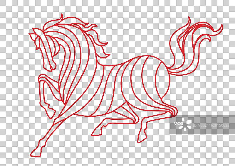扁平化新中式红色奔跑的马插画矢量元素图片素材