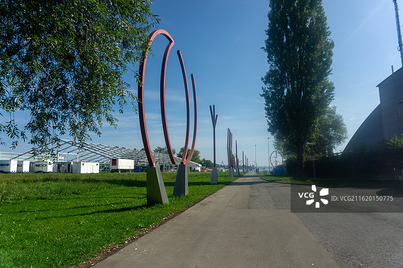 德国博登湖边的德国和瑞士边境线图片素材