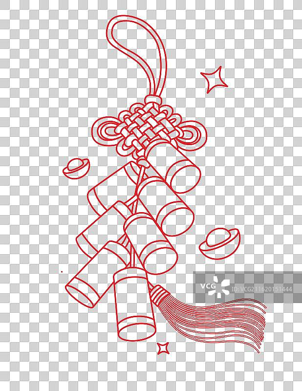 扁平化新中式线条鞭炮插画矢量元素图片素材