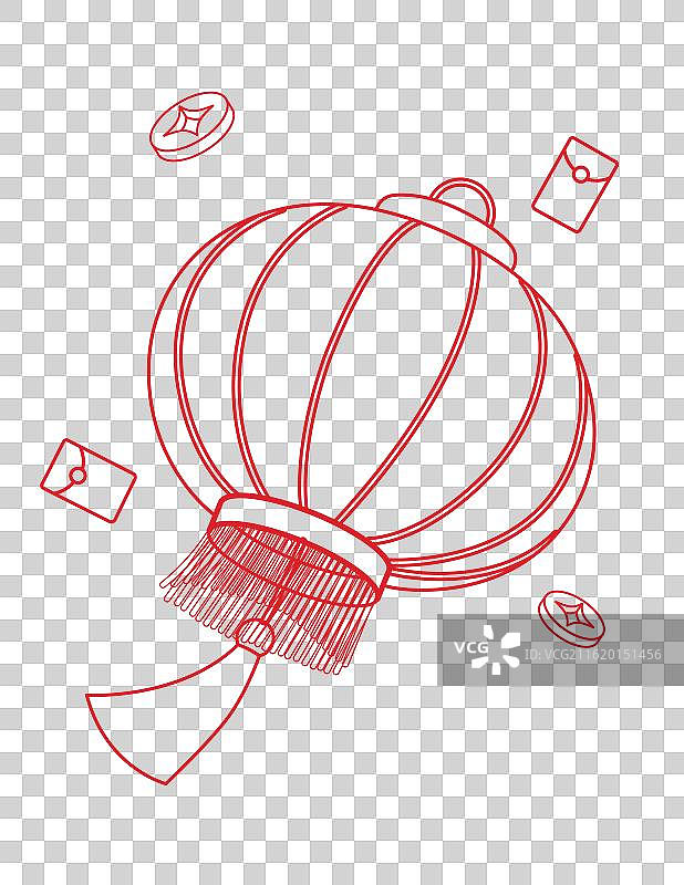 扁平化新中式线条灯笼插画矢量元素图片素材