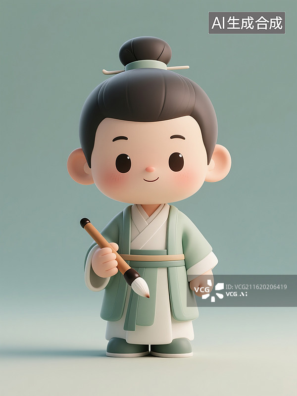 【AI数字艺术】3D渲染中国风卡通人物，状元，古代人拿着毛笔，高考加油，金榜题名，考试上岸图片素材