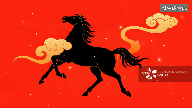【AI数字艺术】黑色骏马奔腾于云间图片素材