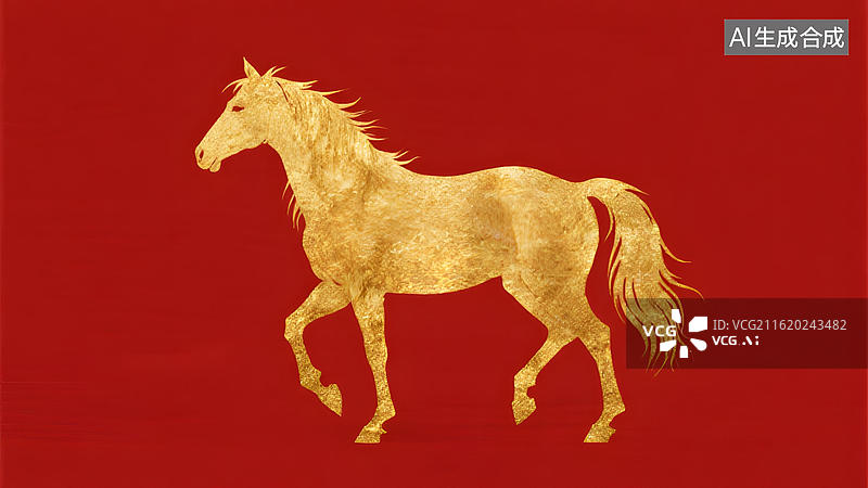 【AI数字艺术】金色骏马红色背景图片素材